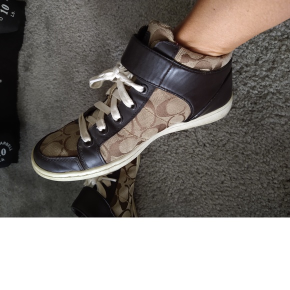 BEAUTIFUL HI-TOP COACH SNEAKERS - BROWN - SIZE 7M - Picture 7 of 7